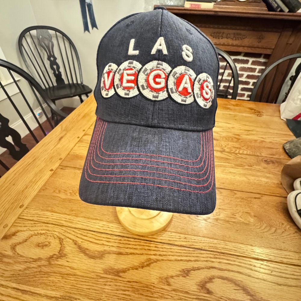 Big Bear Las Vegas Poker Chip Souvenir Snapback Hat Navy Blue Red Stitching